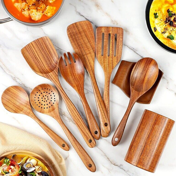 Premium Eco-Friendly Teak Wooden Kitchen Utensil Set (9PCS)