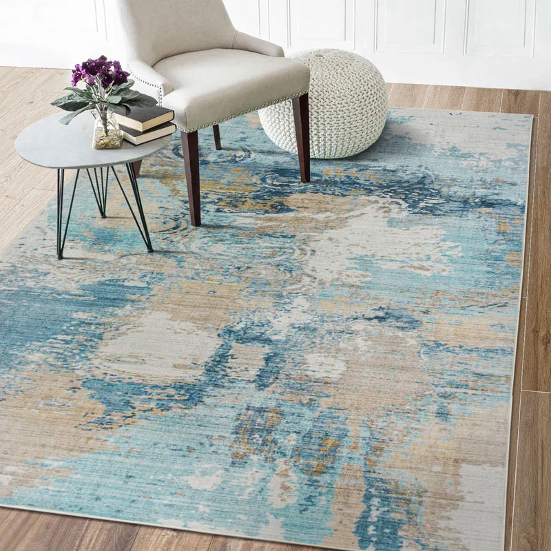 Machine Washable Designer Rug -  Aqua Teal