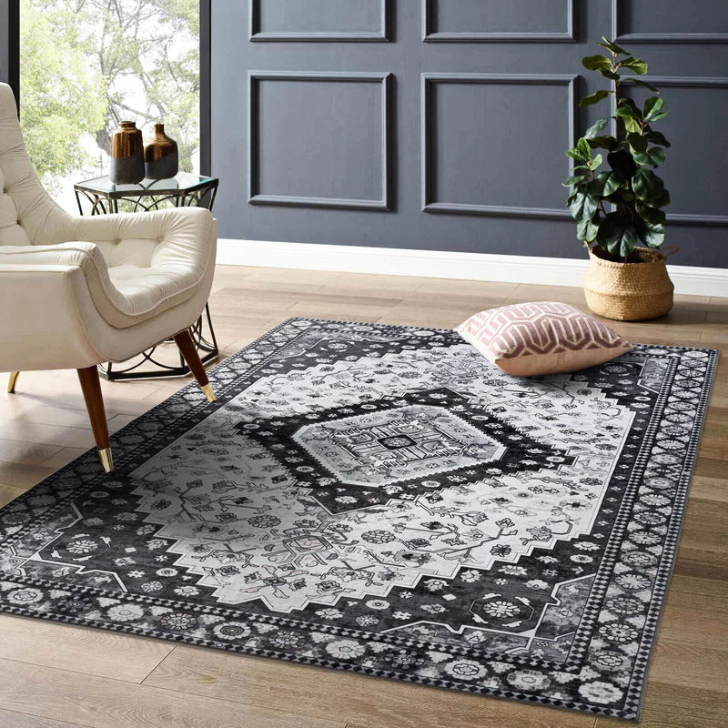 Machine Washable Designer Rug -  Charcol