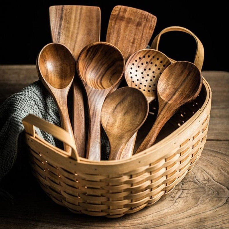 Premium Eco-Friendly Teak Wooden Kitchen Utensil Set (9PCS)