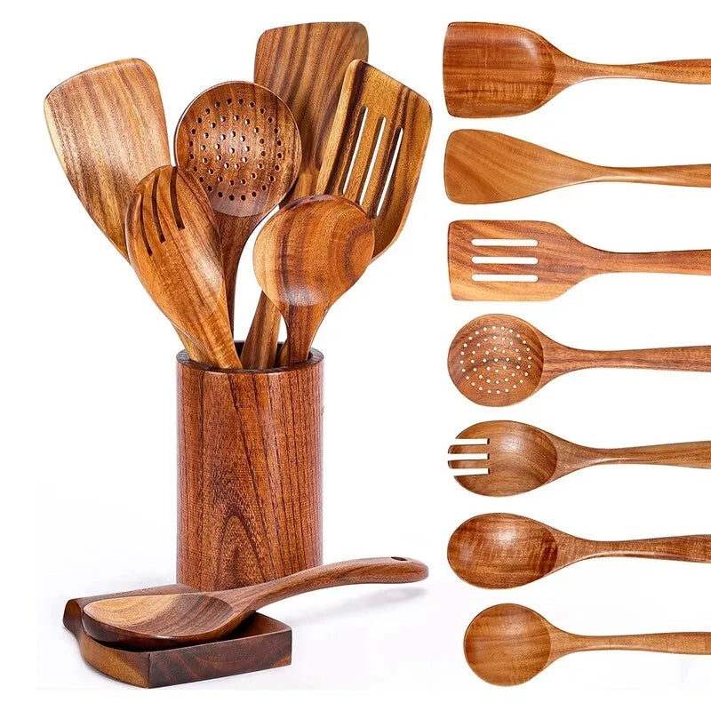 Premium Eco-Friendly Teak Wooden Kitchen Utensil Set (9PCS)